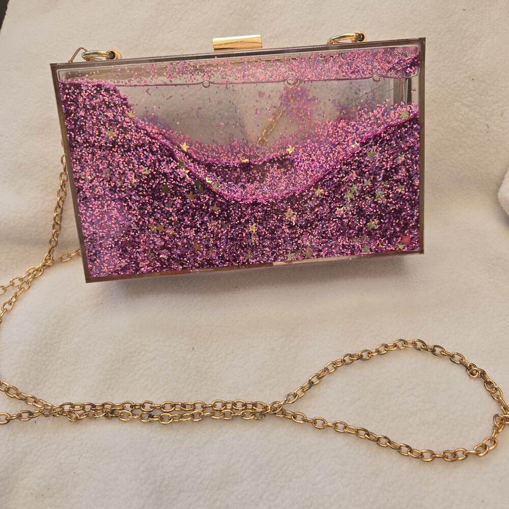 Vintage Y2K SKINNYDIP Pink Moving Liquid Glitter Acrylic Shoulder Crossbody Bag